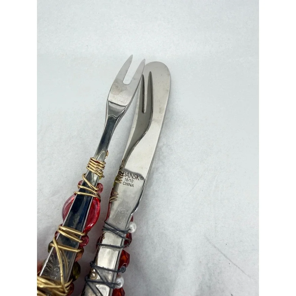 Wire Wrapped Beaded Small Appetizer Knife & Fork Set Stainless Flatware Handmade